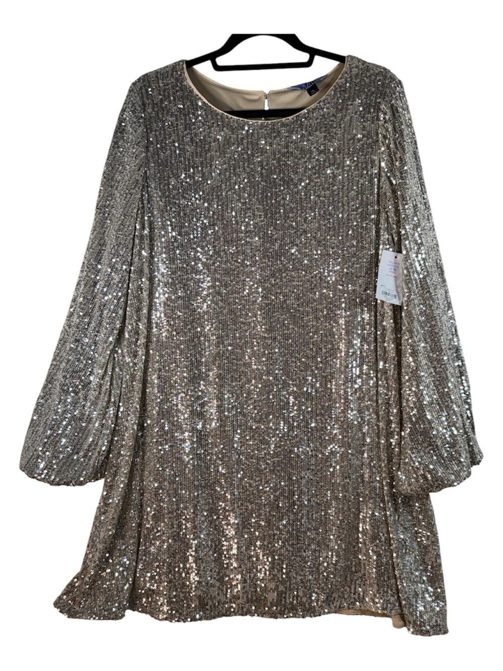 Silver Sequin Long Sleeve Swing Dress